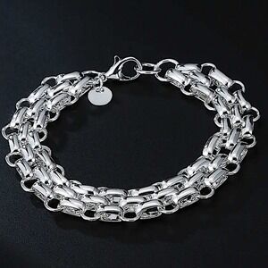 Sterling Silver Chain Link Cuban Mesh Lattice Stamped 925 Bracelet